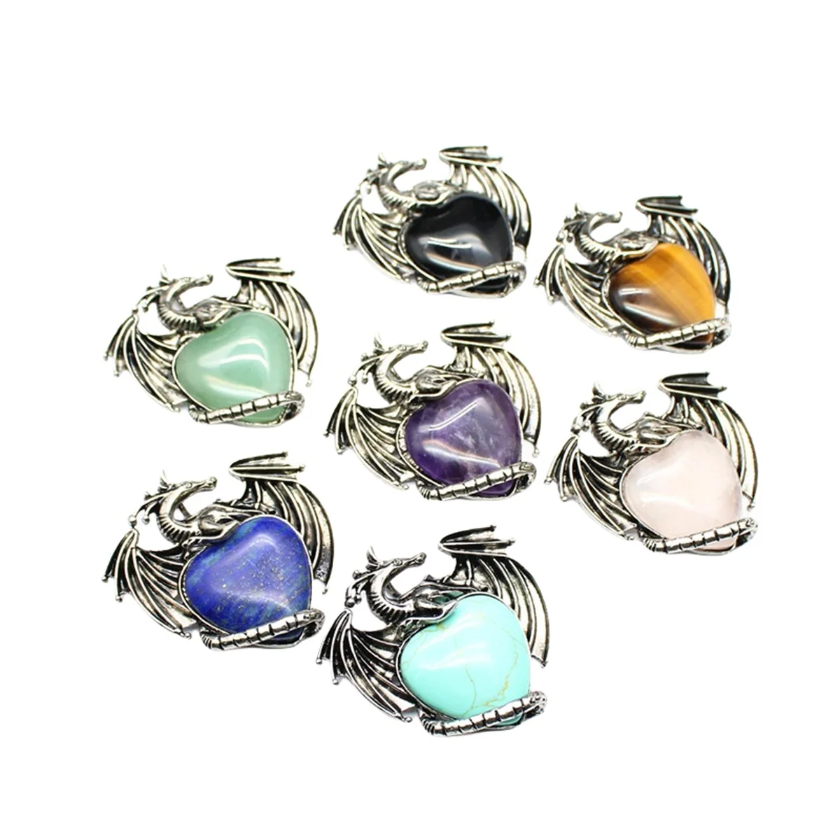 

Natural Stone Dragon Pendant for Jewelry Making Love Heart Crystal Pterosaur Charms Choker