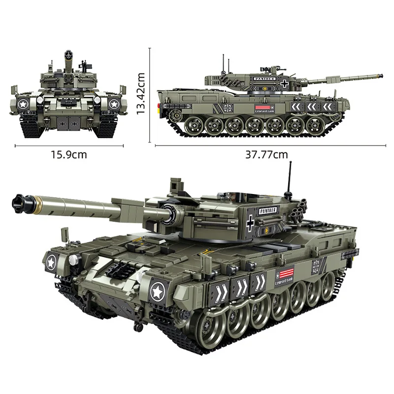 

Военный Леопардовый 2 Основной боевой танк 1747 шт., набор строительных блоков, армия, солдаты, немецкий танк, оружие, кирпичи, игрушки, подарки для детей, мальчиков