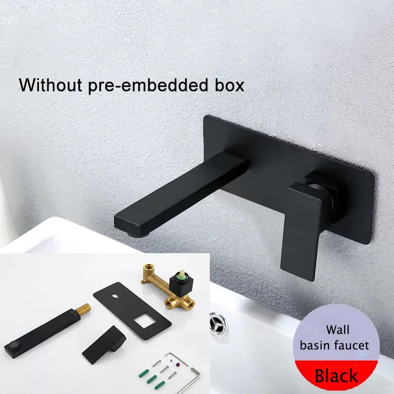 

Luxury Matte Black Bathroom Faucet Basin Sink Tap Wall Mounted Square Brass Mixer Tap LT-320BR