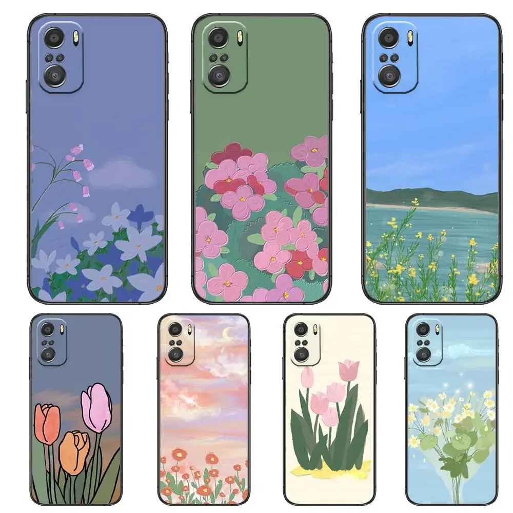 

Beautiful flowers Phone Case For xiaomi redmi 11 Lite pro Ultra 10 9 8 MIX 4 FOLD 10T Black Cover Silicone Back Prett