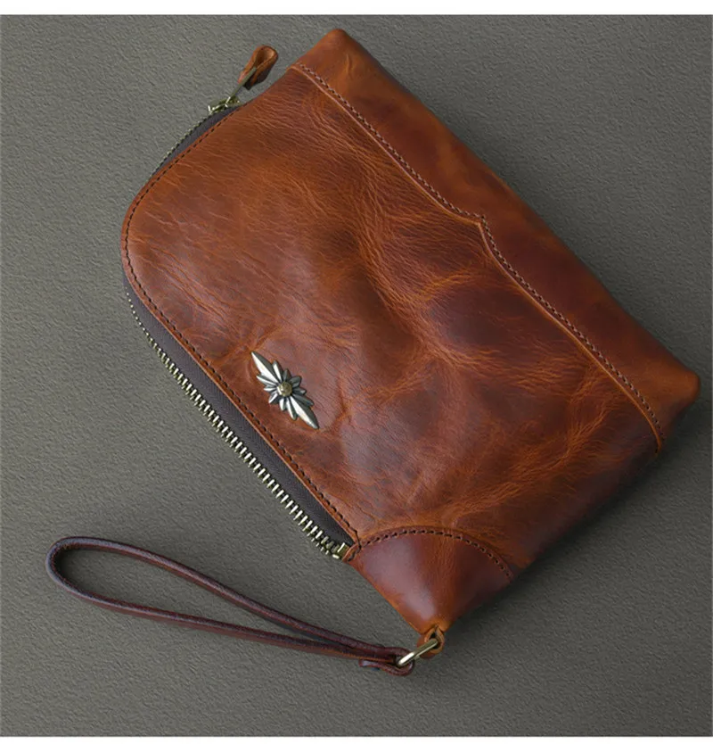 Fashion high-quality natural real leather men large-capacity clutch bag retro simpie casual ladies cowhide mobile phone wallet
