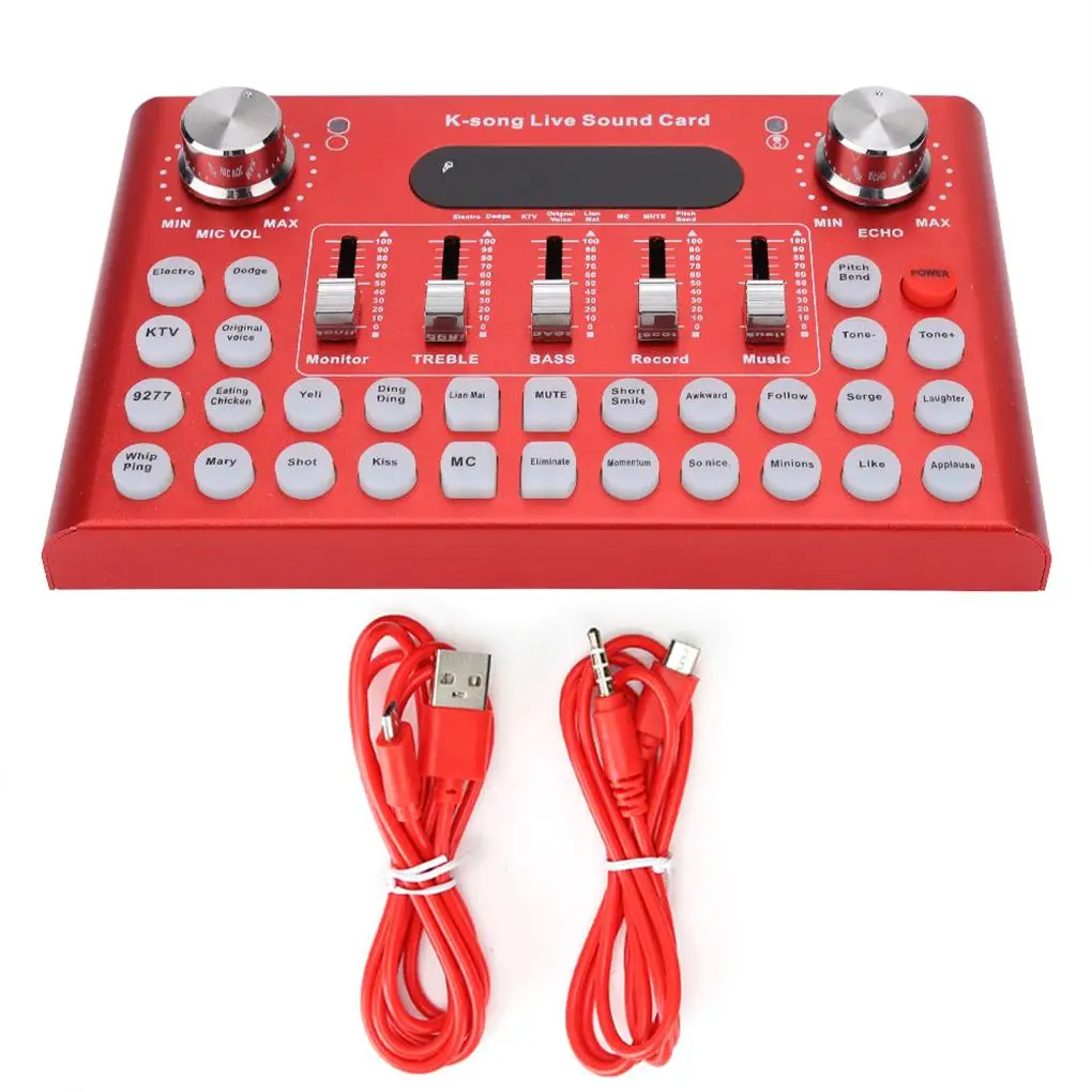 

F007 металлический корпус 1200mA DC5V/1A USB Мобильный телефон компьютер BT Live Sound Card Red