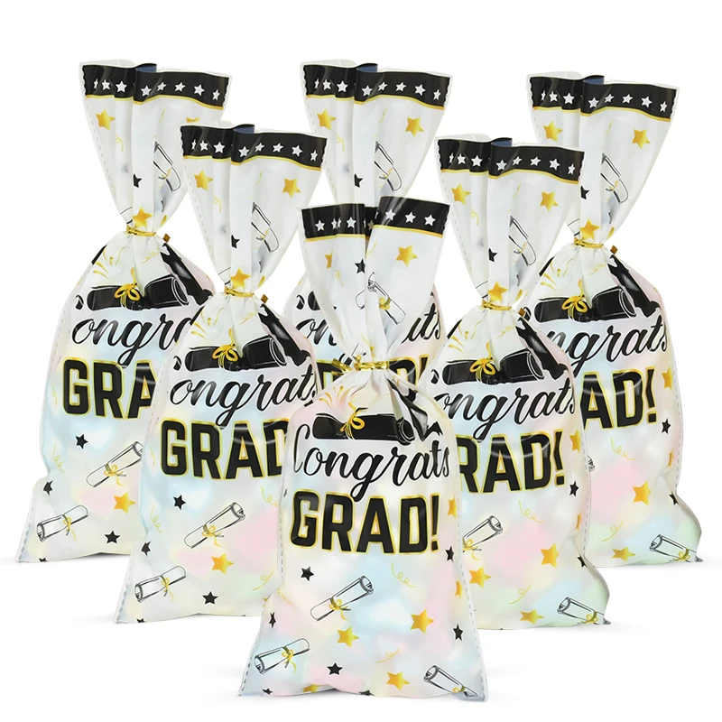 

100pcs Graduation Plastic Candy Gift Bags Congrats Grad Biscuit Cookie Packaging Bags for Graduation Season Theme Party Supplies