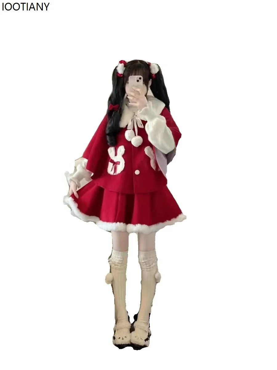 Осенне-зимняя рождественская красная милая кружевная накидка пальто короткая