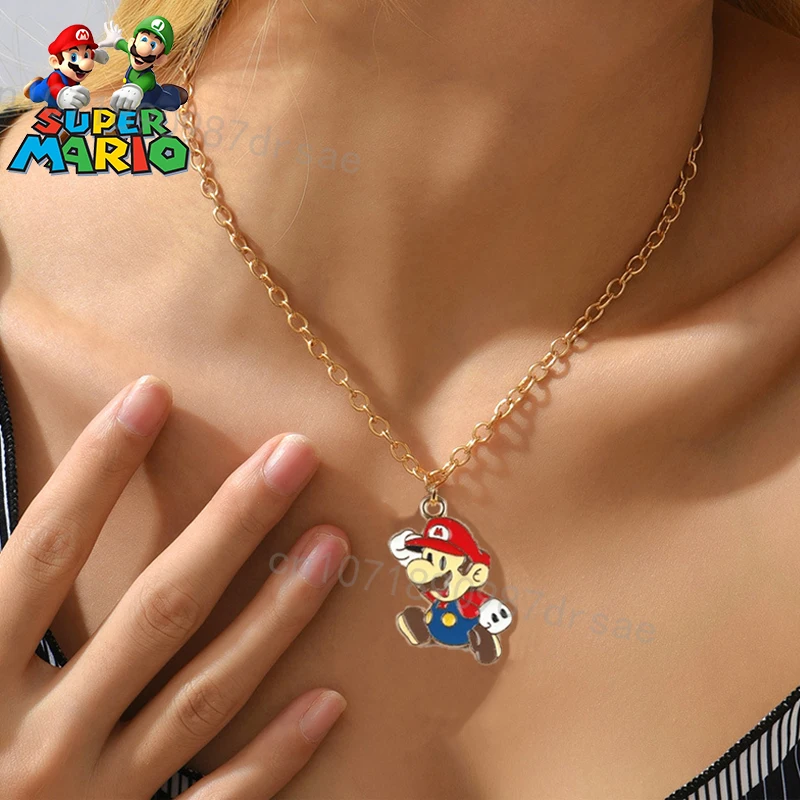 

2023 Super Mario Bros Luigi Necklace Accessories Cartoon Anime Figure Children’s Girls Boys Alloy Pendant Collars Gaming Gifts