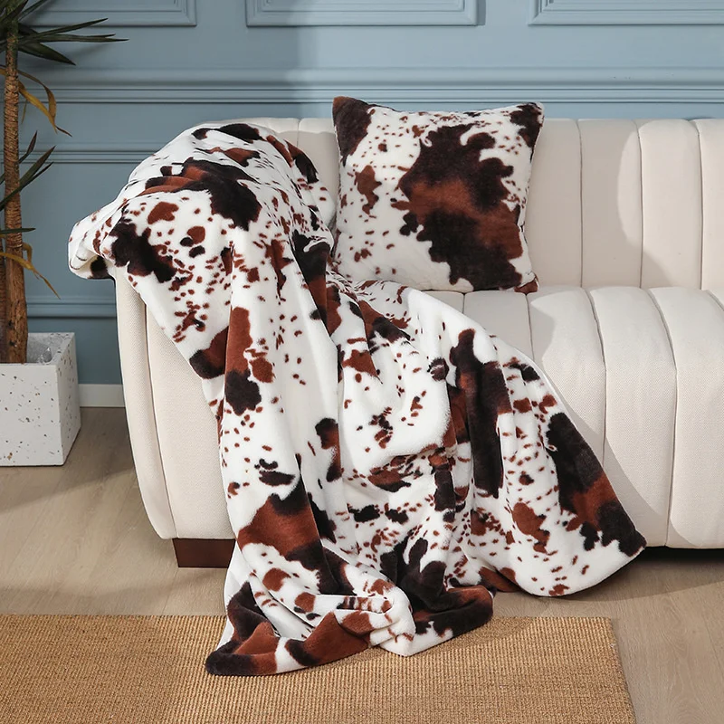 

Nordic Cow Print Throw Blanket Animal Pattern Ins Luxury Sofa Shaggy Fuzzy Fur Blanket Cover Soft Warm Blankets for Kids Adults