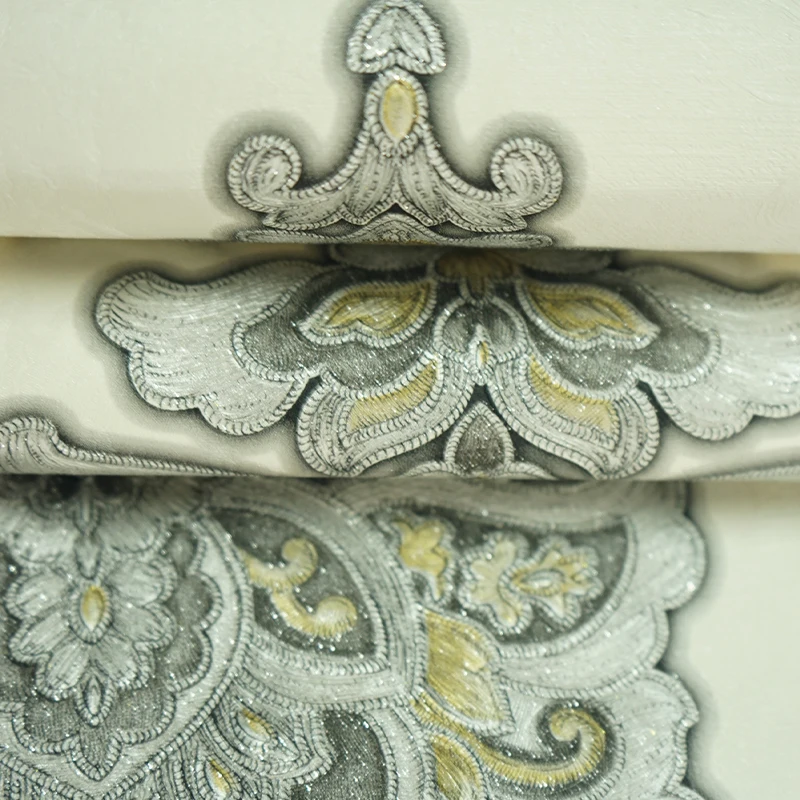 

Роскошные белые тисненые Дамасские 3D нетканые обои в рулоне обои в европейском стиле для спальни гостиной фоновые обои золотые домашний декор