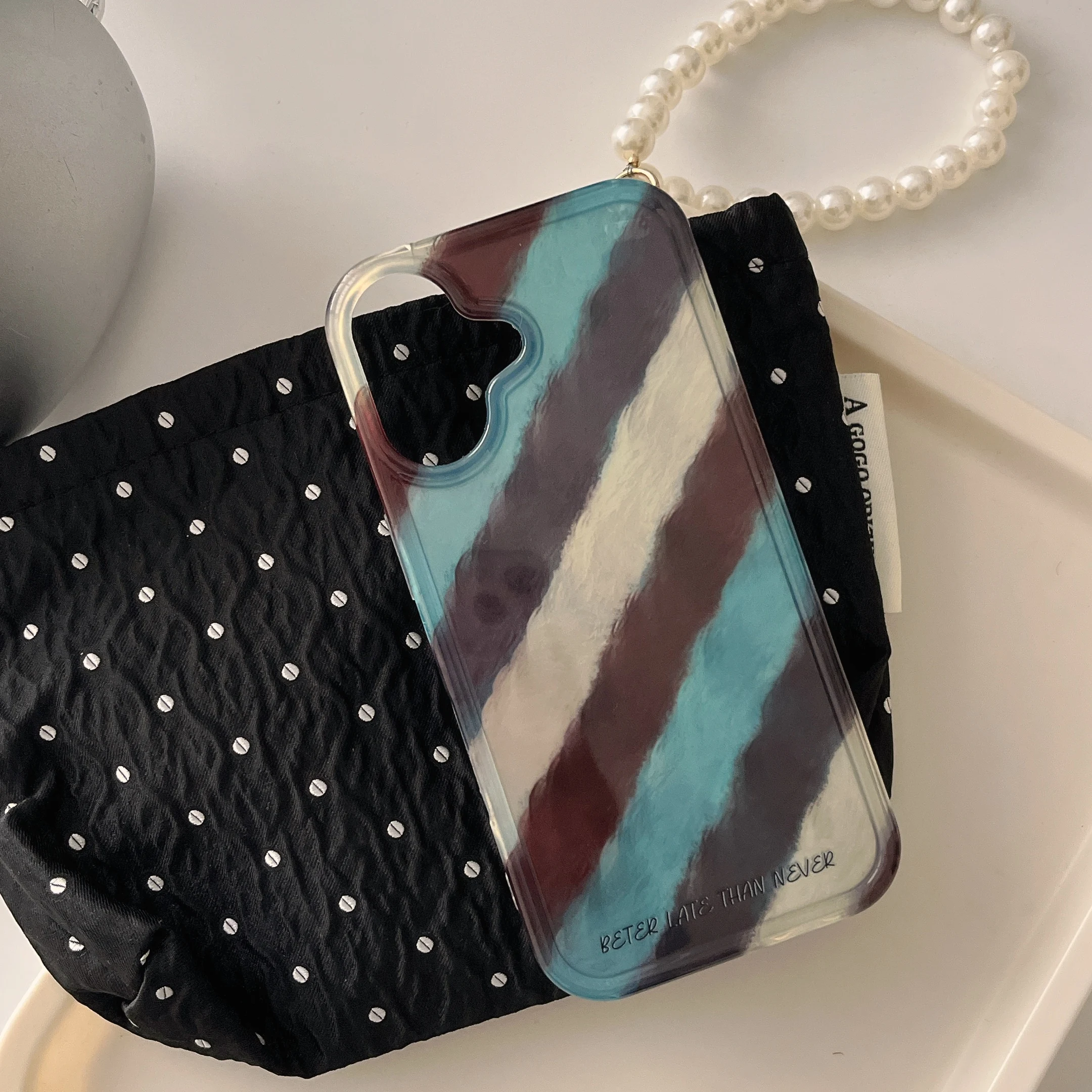Creative INS Ripple Texture Diagonal Lines Two-layer Chic Phone Case for iPhone 16 15 14 13 Pro Max Back Cover Capa