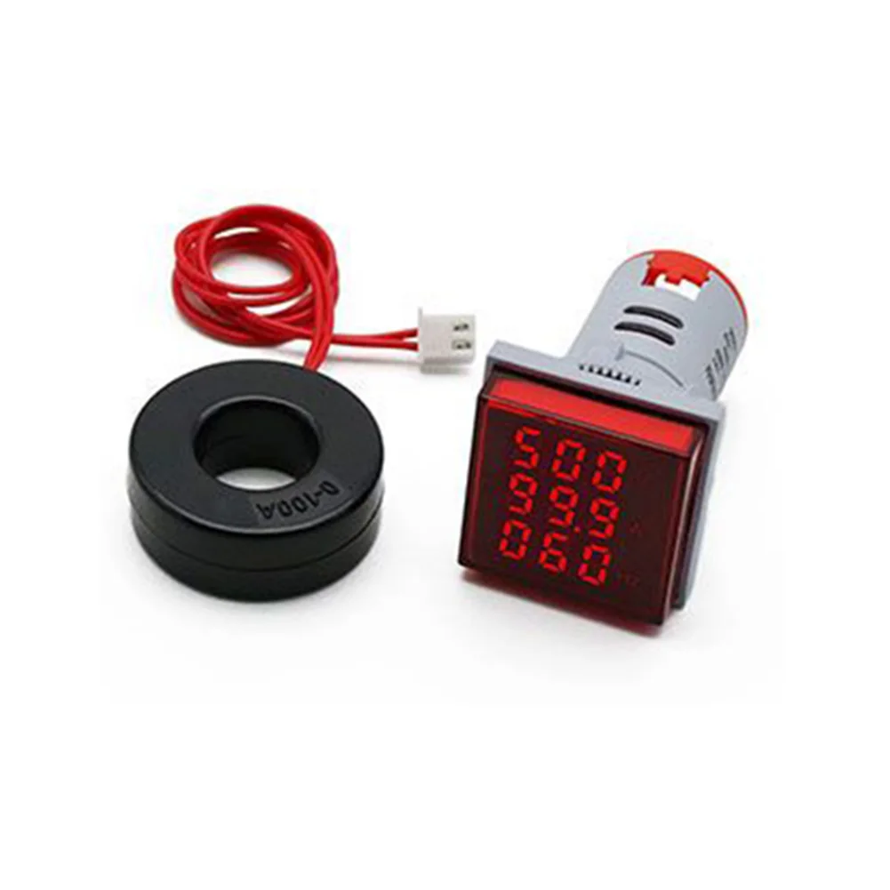 

3-in-1 22mm Digital Voltmeter Ammeter 60-500V AC 0-100AHz Current Frequency Meter Test Meters Voltage Indicator Tester