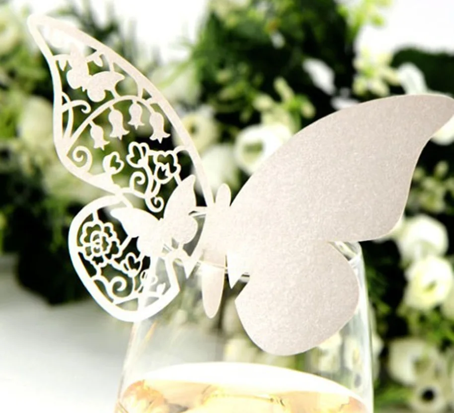 

10pcs 3D Butterfly Wall Stickers Wedding Love Seat Card Hollow Cup Card Laser Card Ice White Decorative Lace