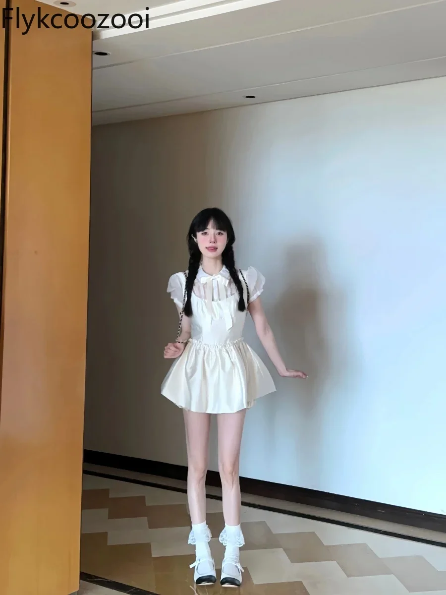 Летний красивый милый костюм из блузки и юбки в иностранном стиле Женский