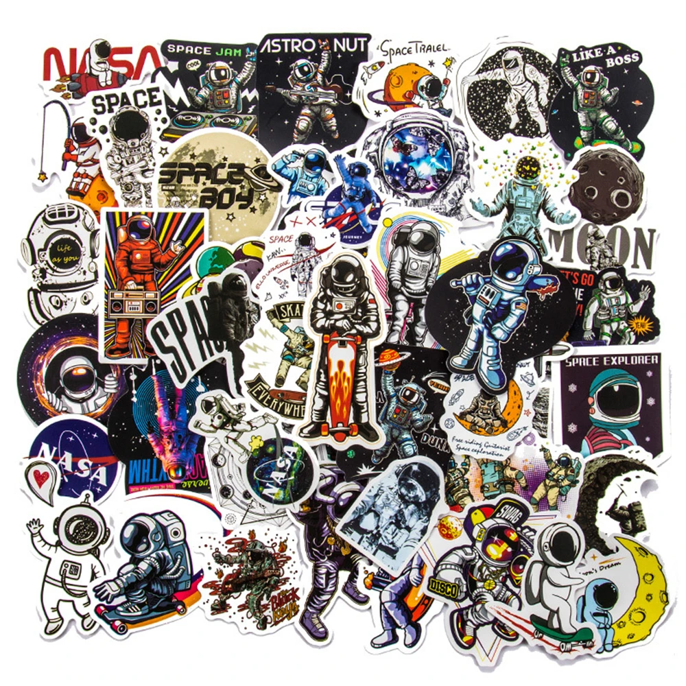 

10/30/50PCS Cartoon Astronaut Space Station Rocket Moon Doodle Sticker Bicycle Skateboard Car Helmet Laptop Computer Wholesale