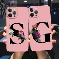 initial letter silicon phone case for iphone 11pro max6s 7 8 xsmaxbretro pink flower soft tpu back cover