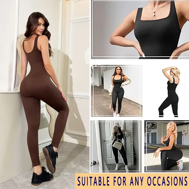 GUUDIA с квадратным вырезом бесшовные ребристые цельные комбинезоны без рукавов