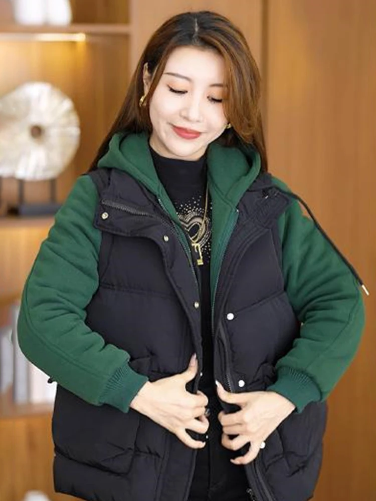 Искусственное двухсекционное пуховое пальто с хлопковой подкладкой для женщин