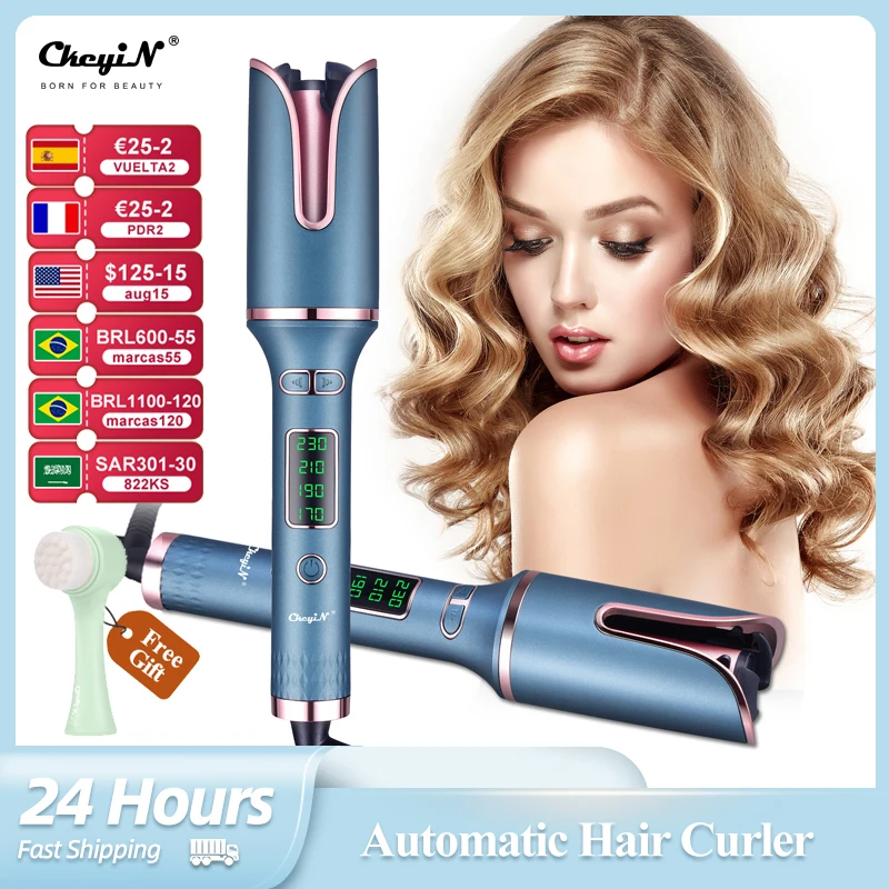 CkeyiN Automatic Hair Curler Professional Curling Iron Electric Rotating Curls Big Waves Ceramic Curly Magic Auto Curler Wand