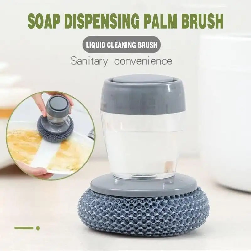 

Kitchen Cleaning Brush Soap Dispenser Palm Brush Scrub Pot Pan Dish Brush Steel Ball Brush Sink Cleaner Automatic Liquid Filling