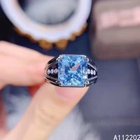 vintage luxury natural topaz ring 925 sterling silver inlaid mens blue gemstone ring bridal wedding engagement party ring gift