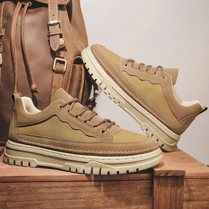 

Men Shoes Autumn Fashion Flats Skateboard Shoes Leather Canvas Patchwork Street Cool Man Work Shoes