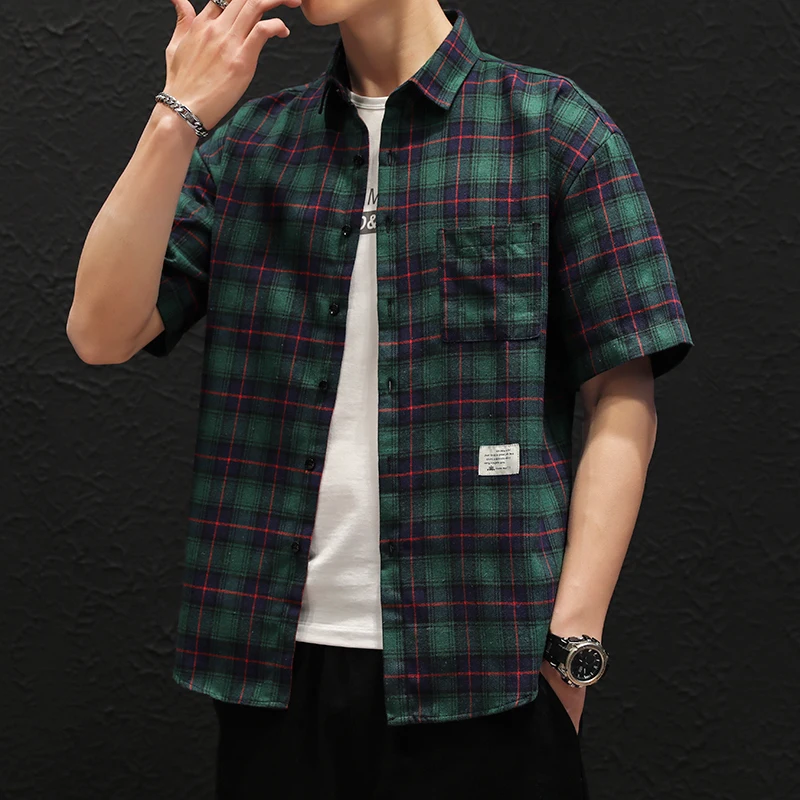 2022 Men Fashion Shirts Plaid Summer Shirts Short Sleeves Casual Camisa Masculina Ropa Hombre Shirts for Men Shirts Blouses