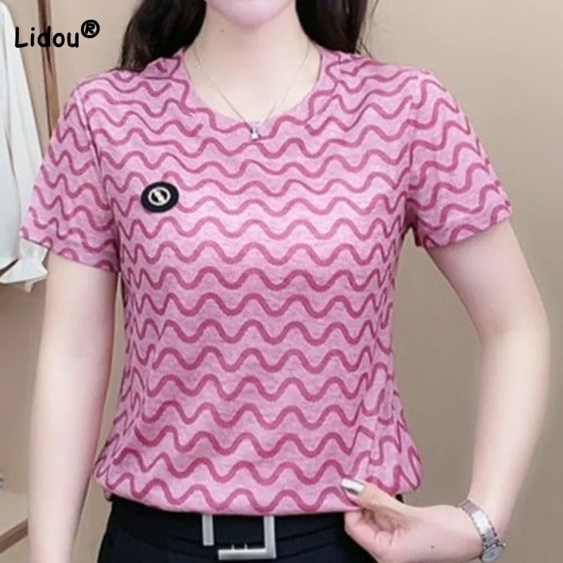 

Korean Fashion Printed Short Sleeve T-shirt for Female Summer New Women's Clothing All-match Casual Round Neck Tops Pullovers