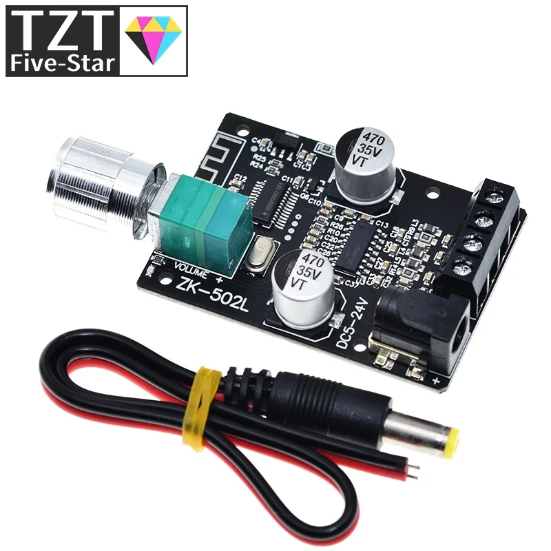 Фото 1/3 шт. ZK-502L MINI Bluetooth 5.0 DC 5-24V Беспроводной цифровой аудиоусилитель мощности, стерео плата 50Wx2, Bluetooth-усилитель №1