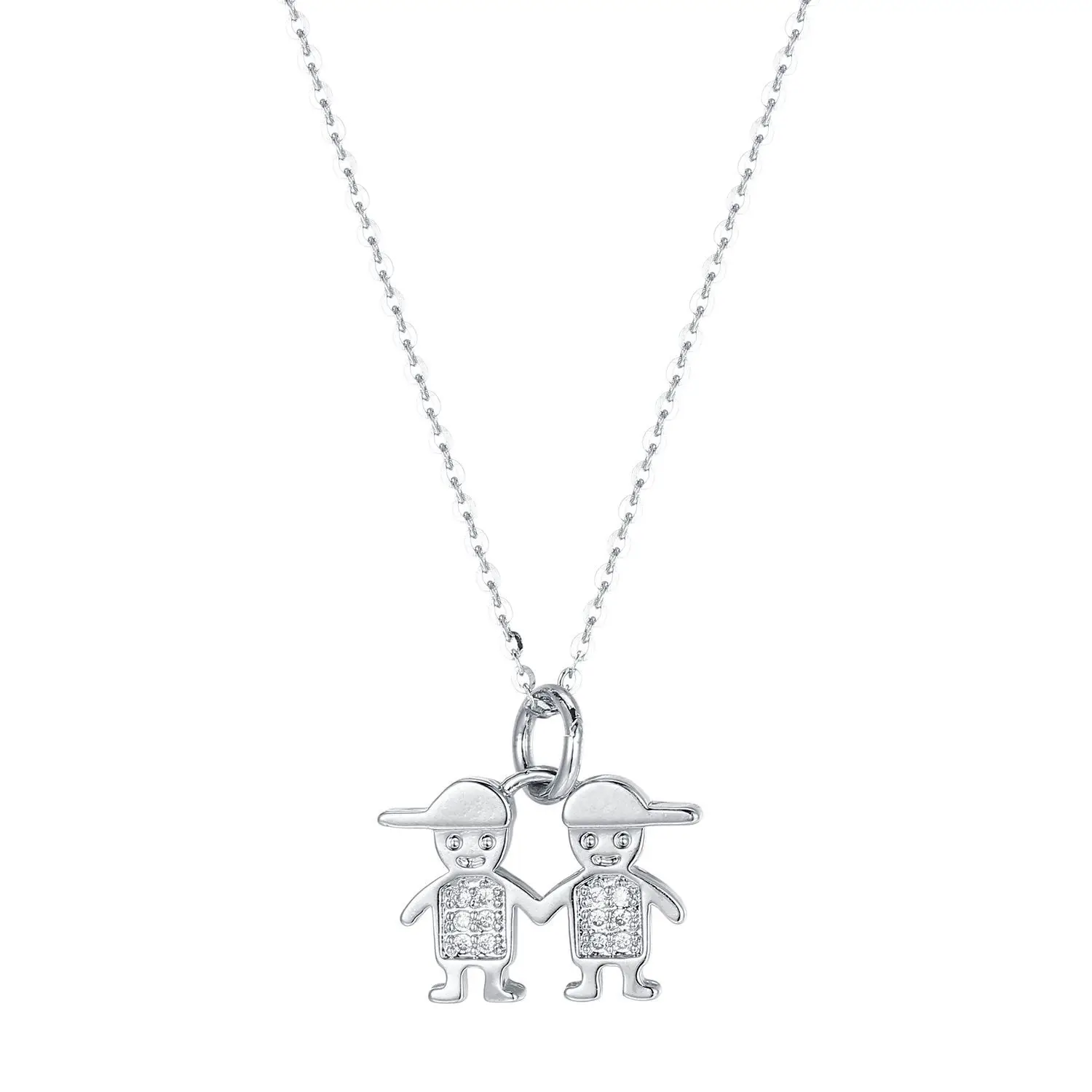 

European and American Luxury 925S Sterling Silver Little Boy Diamonds Pendant Collar Chain Couple Gift Women's Necklace