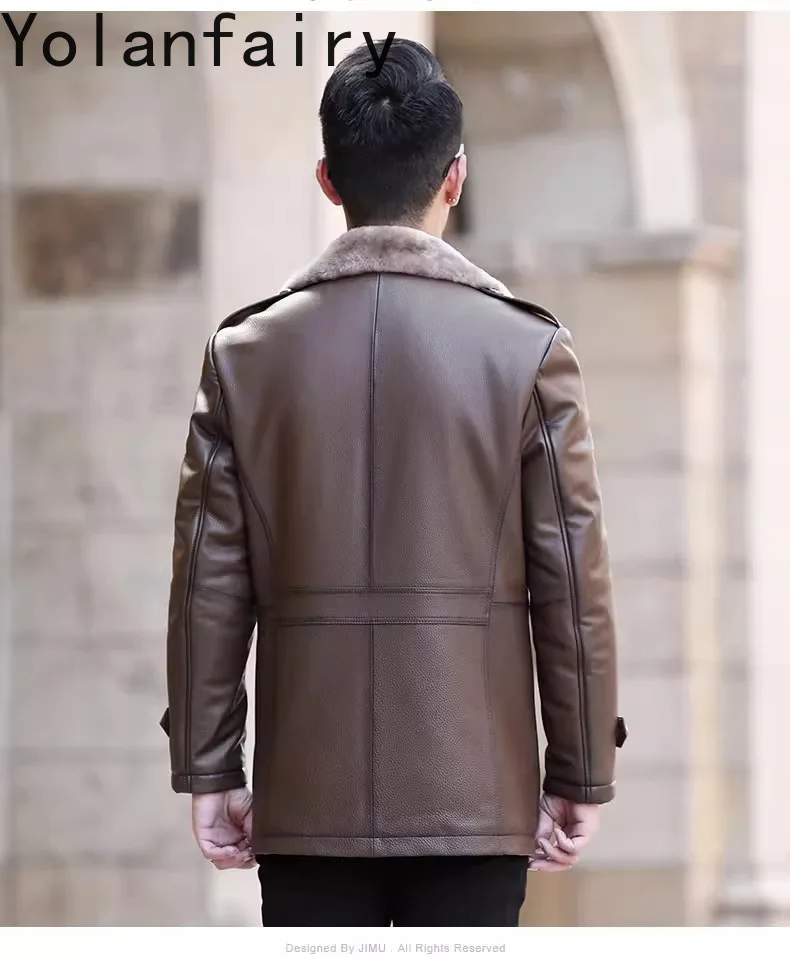 Мужская кожаная куртка YOLANFAIRY из воловьей кожи роскошное зимнее пальто для мужчин