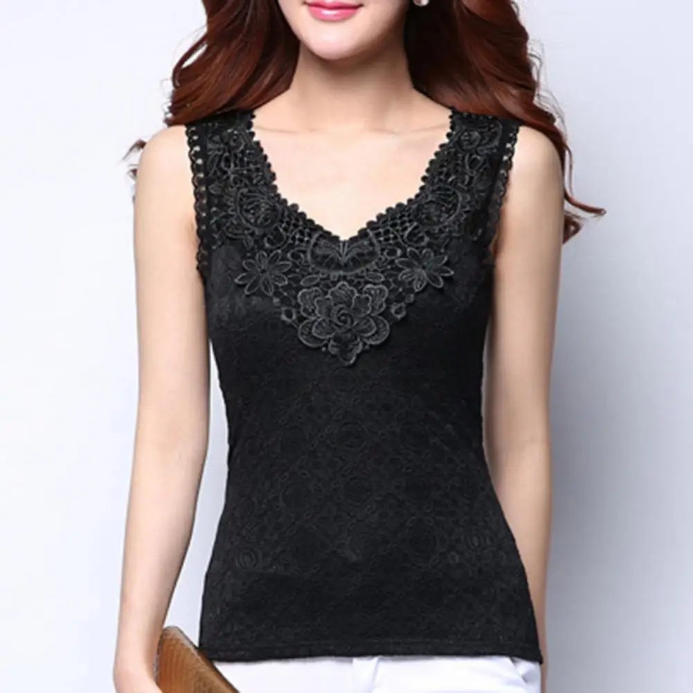 

Slim Stylish Anti-pilling Women Tank Top Polyester Women Top Lace Stitching for Bedroom