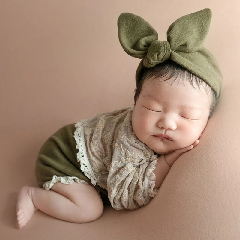 

Infant Photograph Romper & Bow Headband Lace Jumpsuits Photo Clothes Baby Photoshoot Clothes Newborns Shower Gift
