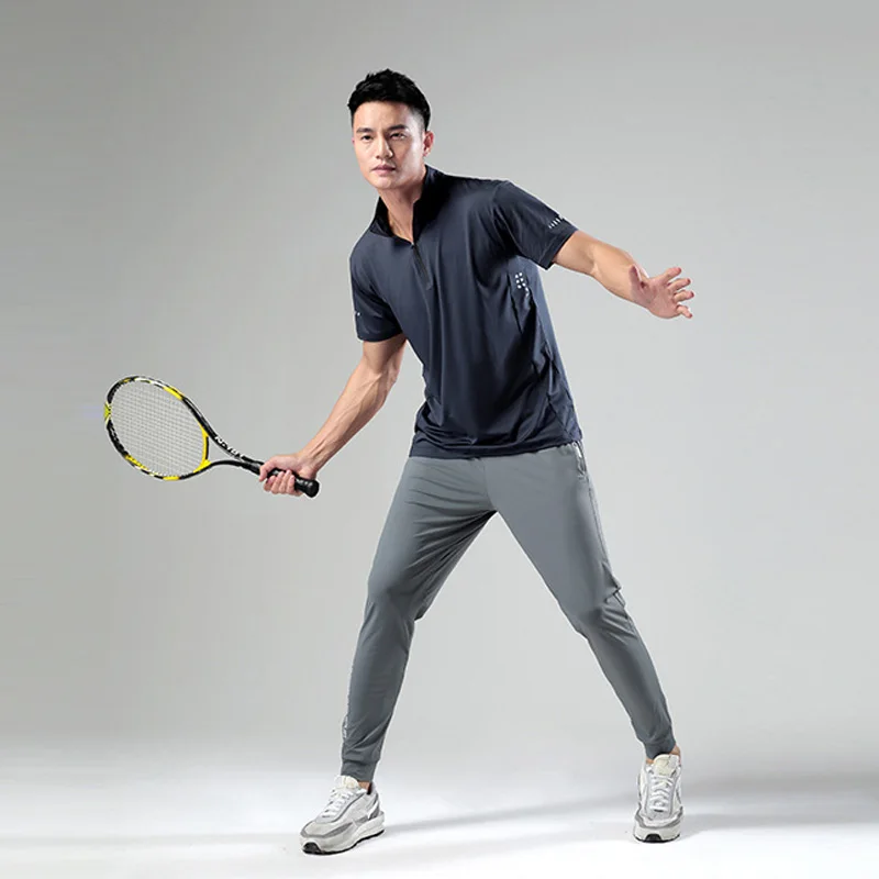 Gyms Clothing Fitness Running t shirt Standing Collar Men's Short-sleeved Ice Silk Quick-drying Stretch Sports Training T Shirt