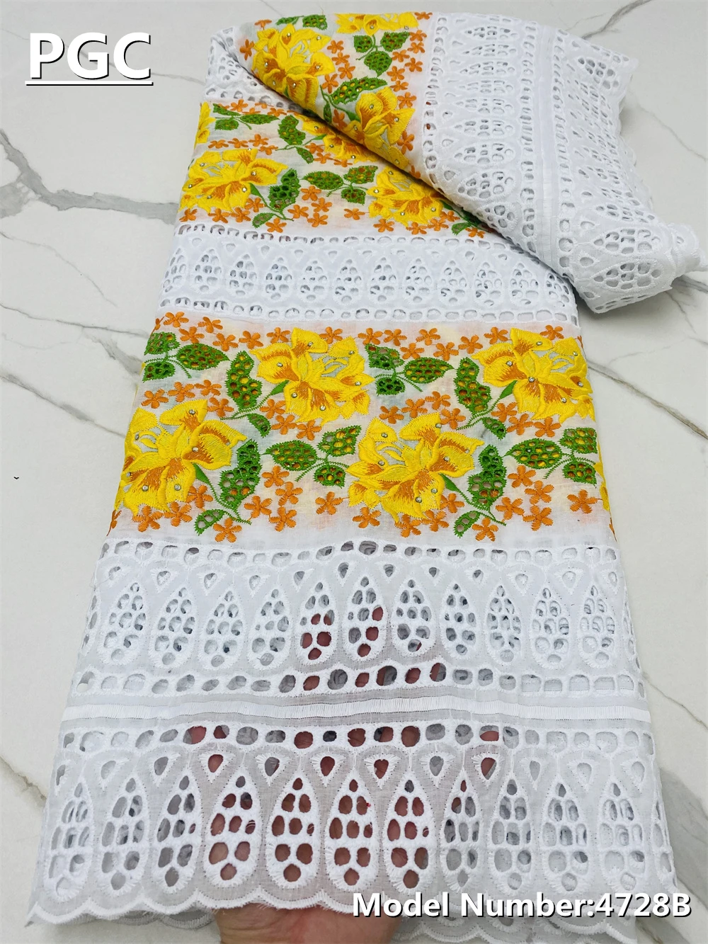 

PGC NEW African Lace Fabric High Quality Embroidered 100% Cotton Chiffon Lace Stones Nigerian Swiss Voile Lace Materials 4728B