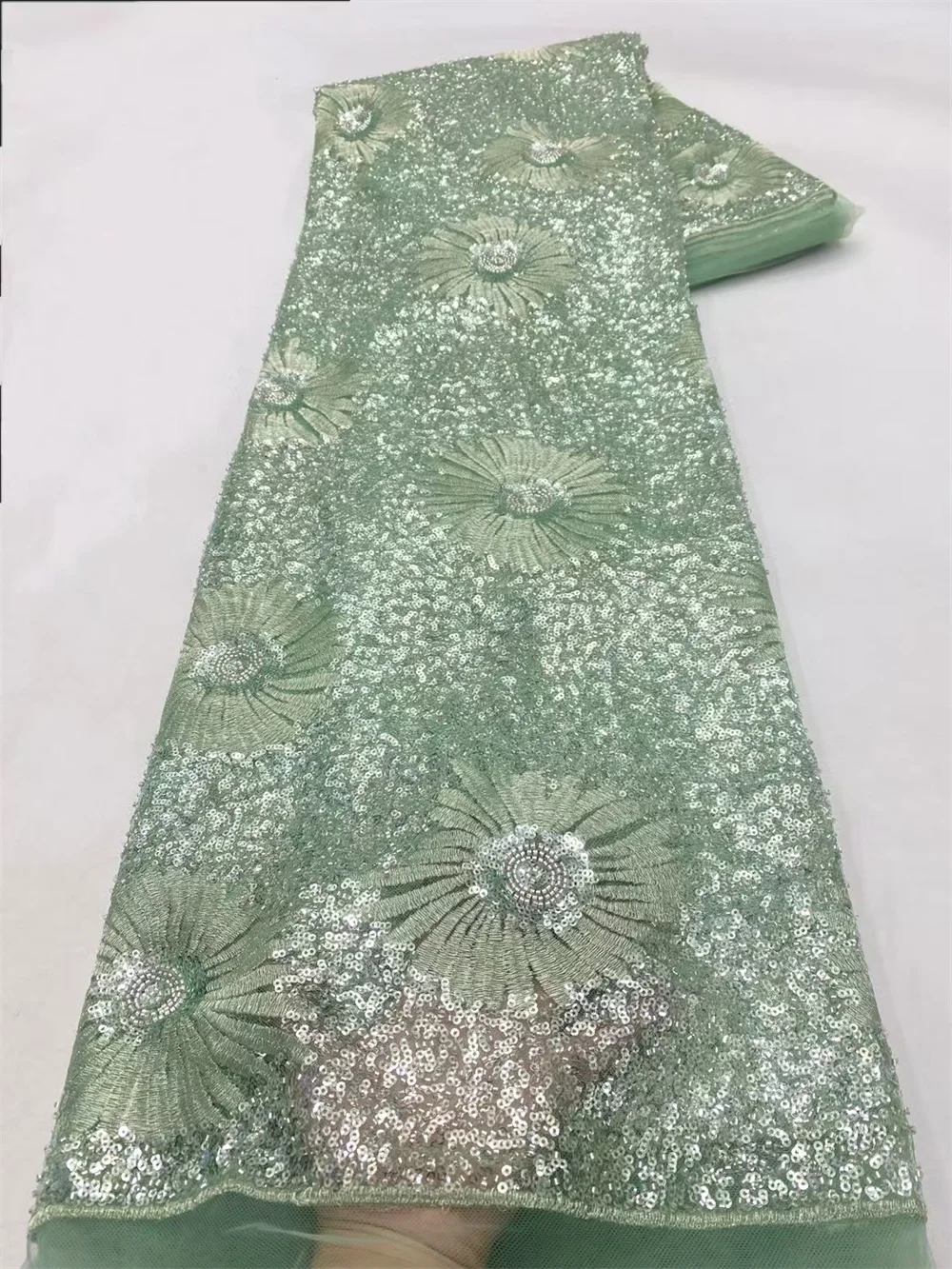 Персиковая высококачественная африканская кружевная ткань ручной работы с