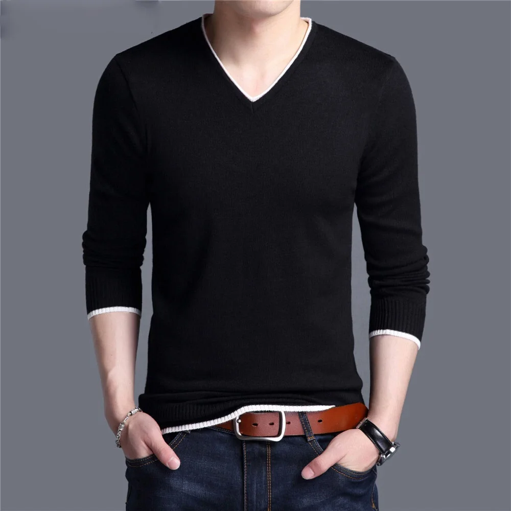 Spring Autumn New Arrival Soft Cotton Sweater Casual V-Neck Pull Homme Knitwear Pullover Men Clothes Jersey C1001