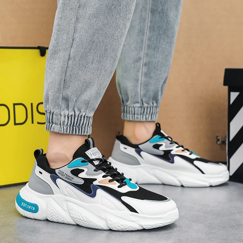 

2023 New Men Platform Sneakers Fashion Mesh Breathable Lace Up Chunky Shoes Trainers Trendy Sport Dad Shoes Hombre