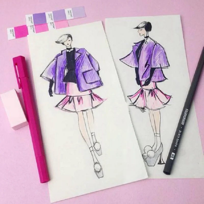 Womens Mini Sketch Book Professional Fashion Design Body Templates 20 Sheets Paper