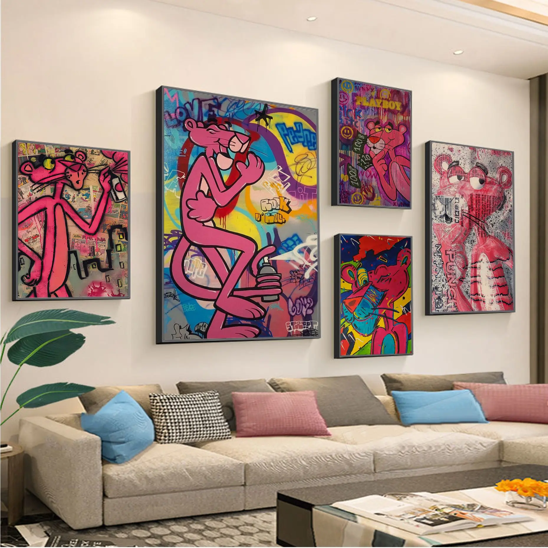 

Graffitti Street Art Pink Leopard Animal Panther Anime Posters Retro Kraft Paper Sticker DIY Room Bar Cafe Kawaii Room Decor