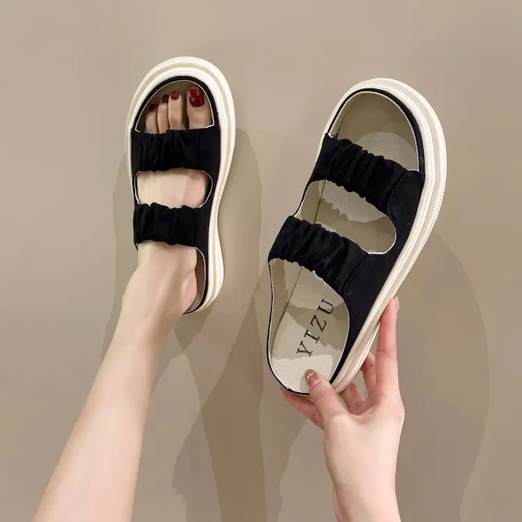 2022 Summer New Women's Slippers Flat Slippers Ladies Outer Wear Canvas Thick Bottom Casual Flip Flop Fashion Sandals Summer