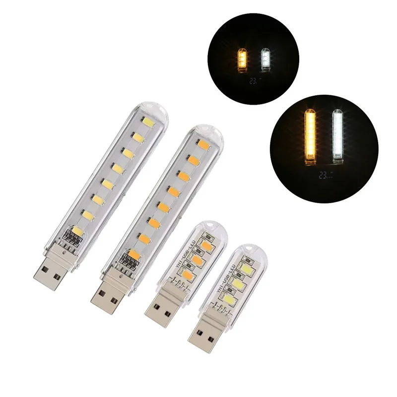 

3LED 8LED Mini Portable Led Usb Light Book Light Reading Night Light Warm White 5V Power 3000K-7000K For PC Laptop Mobile Power