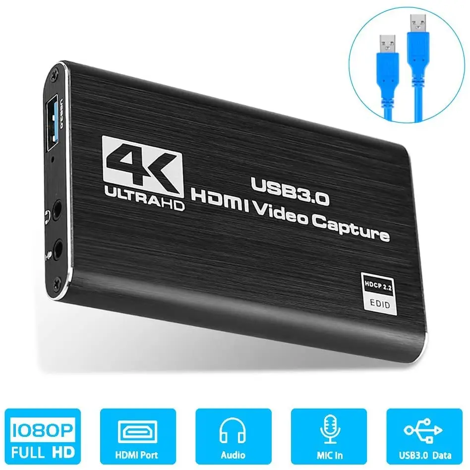 

USB 3.0 Video Capture Card 4K/60HZ 1080P/60FPS HDMI Loop Output Live Streaming For XBOX PS4 Plug and Play with Loop Game Capture