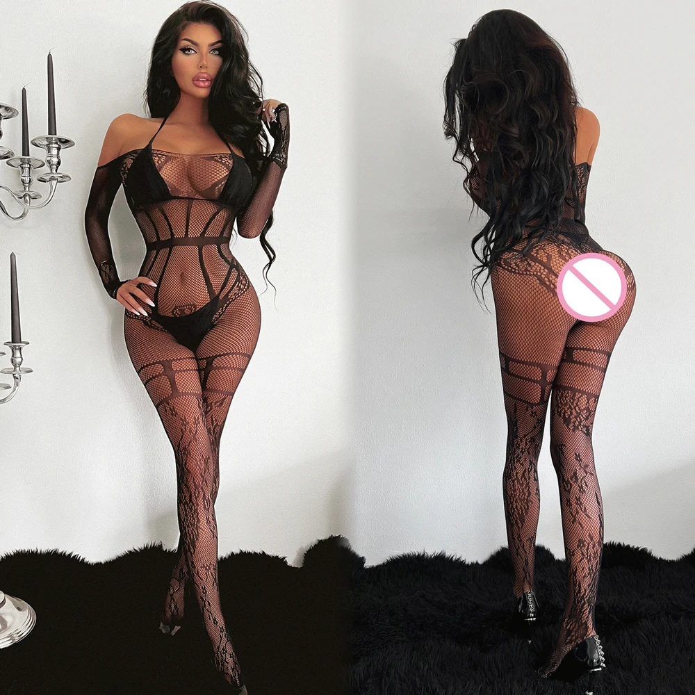 

2023 New Fashion Women's Full Body Stockings Costume Erotic Mesh Transparent Jumpsuit Outfits Ladies Fishing Net Bodystockings