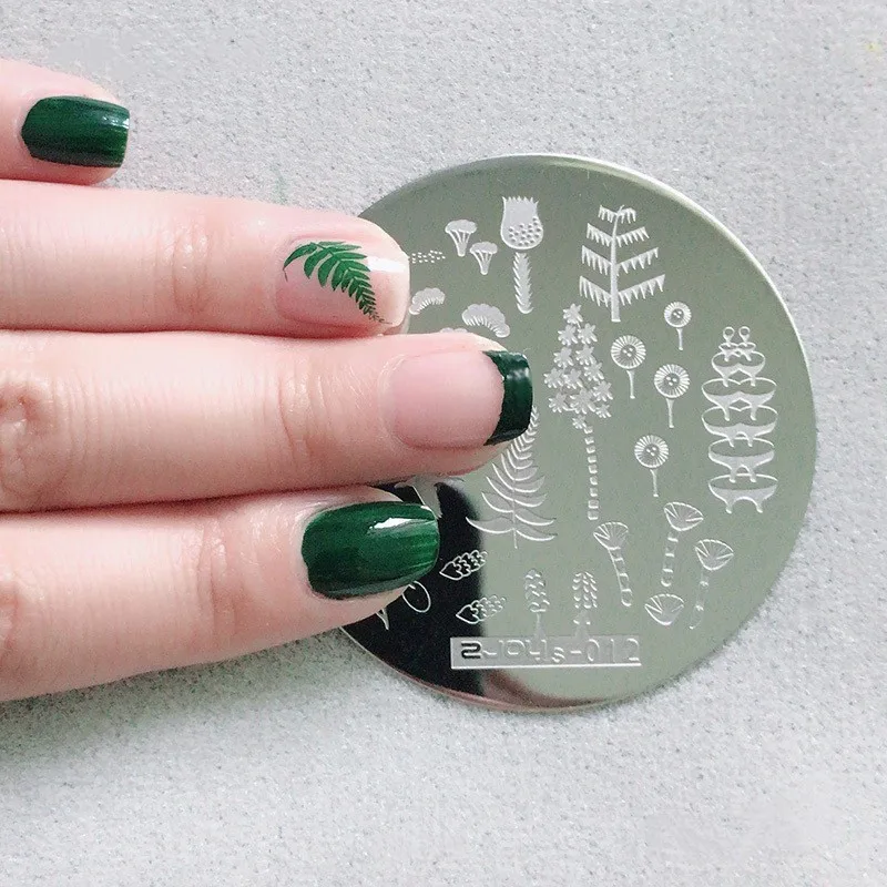 

1Pc Plaid Nail Stamping Plates Xmas Tiger Zebra Marble Pattern Nail Art Image Plates 5.5CM Round Printing Stencil Template Tools