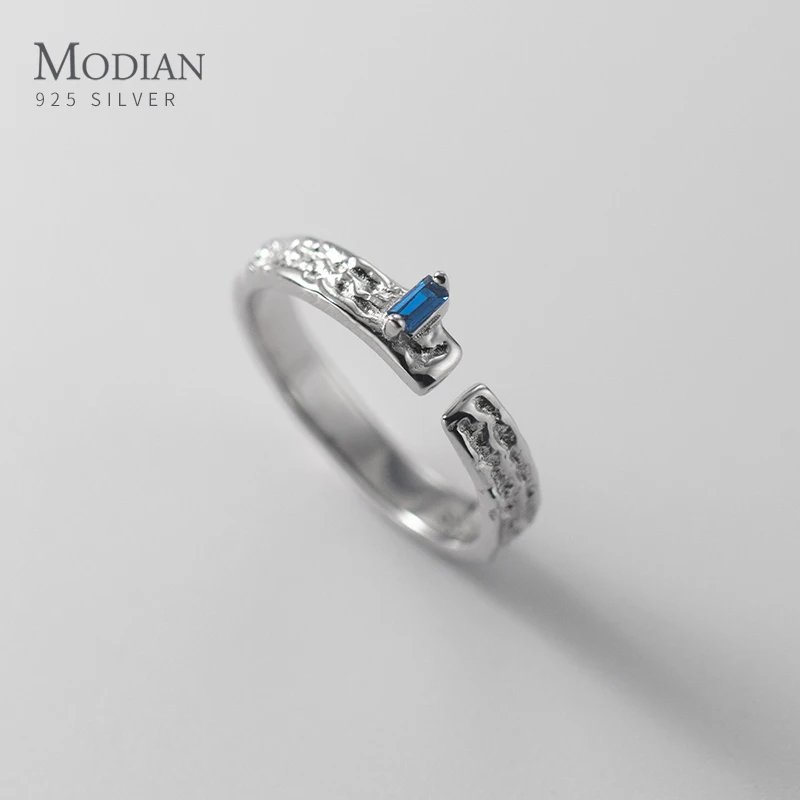 Modian 925 пробы Серебряный узор с гравировкой винтажный синий циркон регулируемое