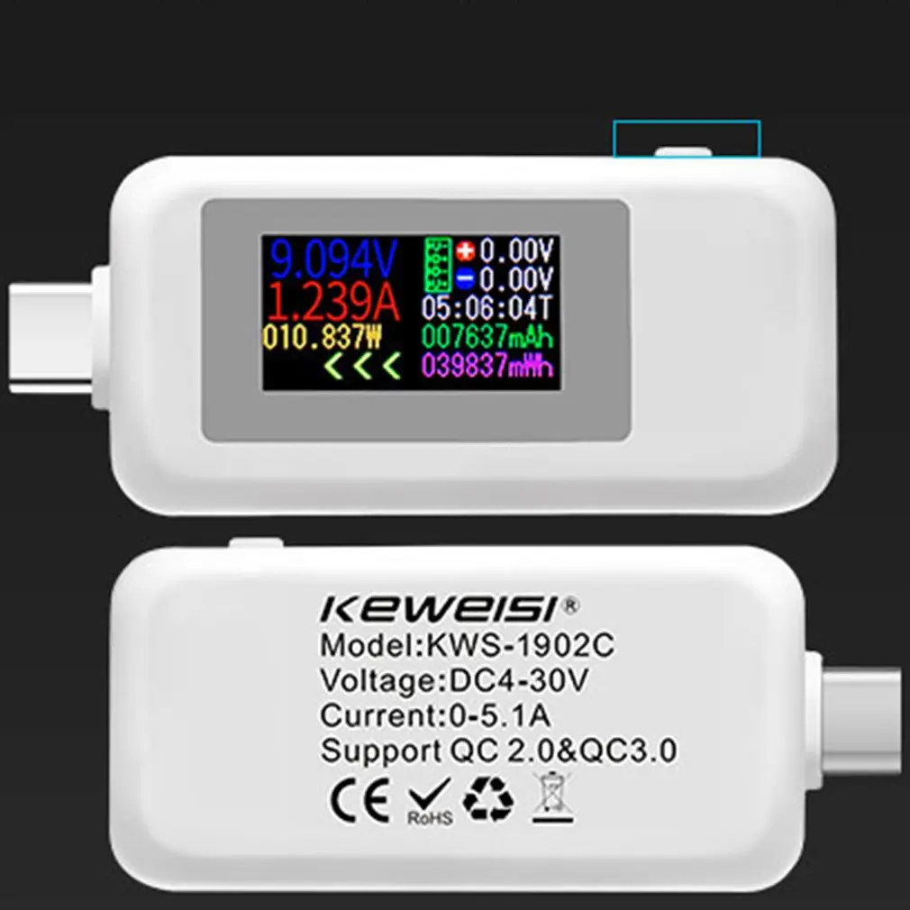 

10 в 1 USB-тестер постоянного тока Type-C 4-30 в измеритель напряжения таймер Амперметр цифровой измеритель индикатор отключения питания зарядное ...