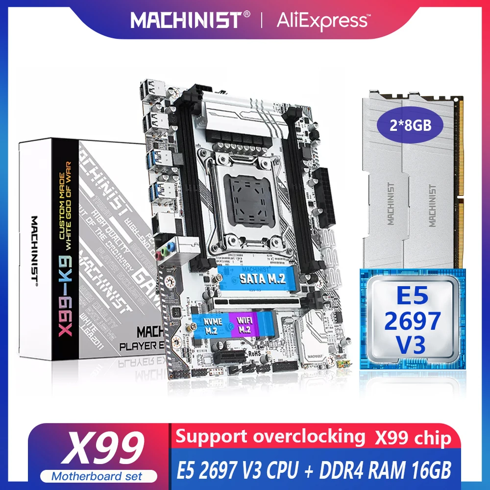 

MACHINIST X99 K9 комплект материнской платы с Xeon E5 2697 V3 CPU 16 Гб (2*8G) DDR4 ECC RAM LGA 2011-3 набор NVME M.2 SATA 3,0
