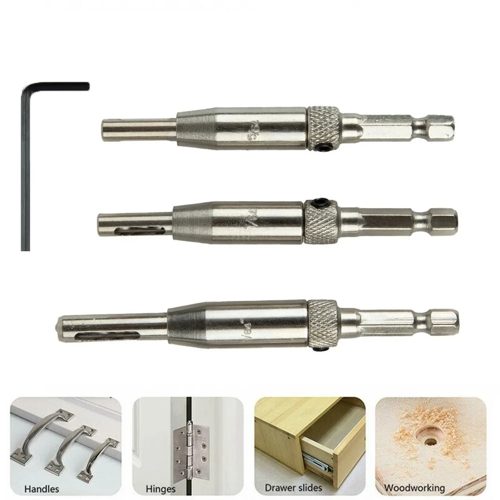 

3Pcs Self Centering Hinge Drill Bits Wrench Set HSS Hex Groove For Cabinet Door Pilot Holes Drilling Woodworking Carpentry Tools