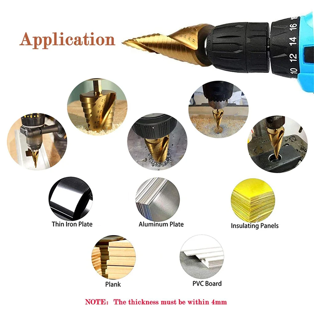 

4pcs/set Step Drill Bit High-speed Steel Center Punch Drilling Replacement Portable Polished Deburring Punching Openers