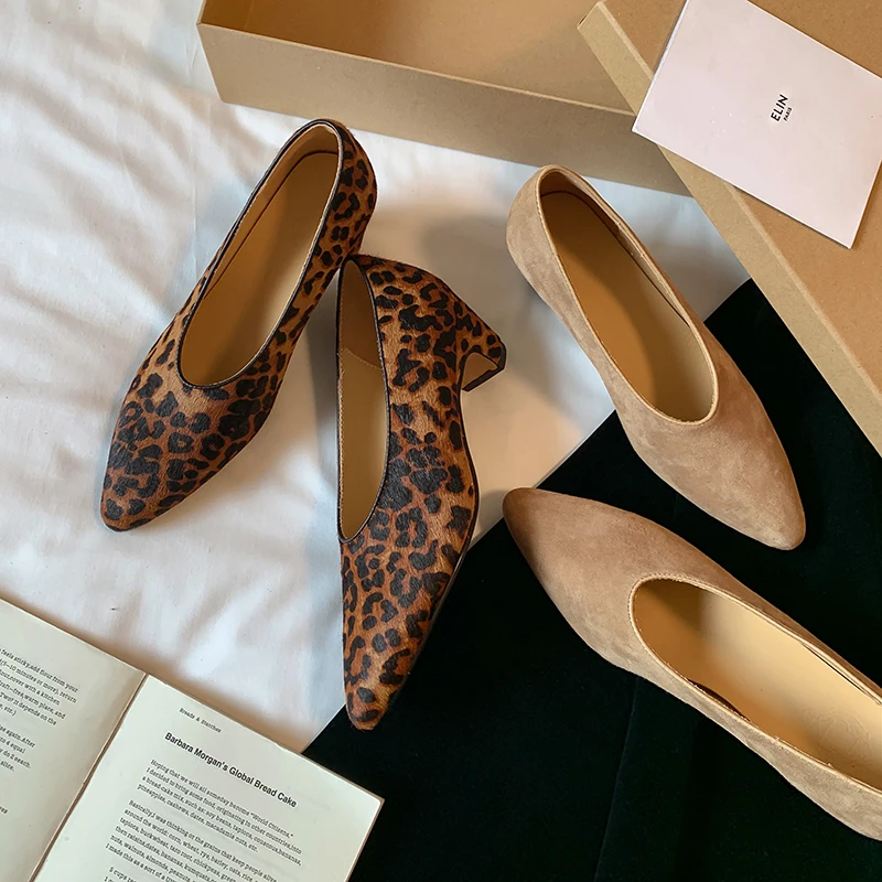 JOZHAMTA/Женские винтажные леопардовые туфли-лодочки из натуральной кожи туфли на