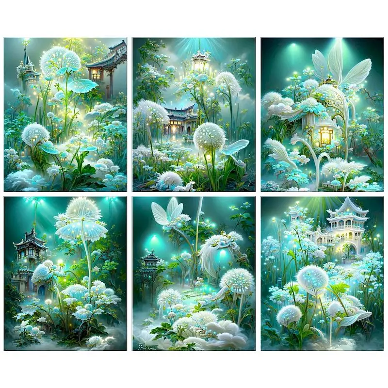 

GATYZTORY Full Square Drill Diamond Painting Green Flower Diamond Art Embroidery Scenery Creativity Mosaic Handmade Gift Wall De