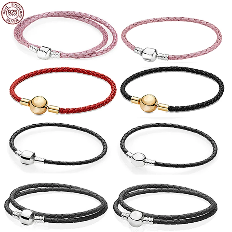 

Браслет из серебра 925 пробы и черной кожи для мужчин и женщин